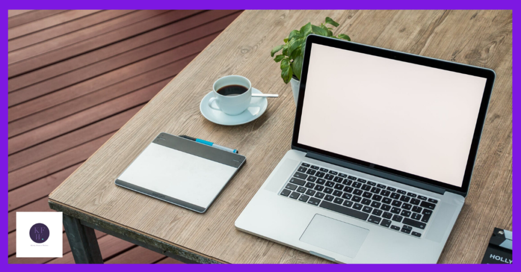 Email marketing with an image of a blank laptop and coffee.