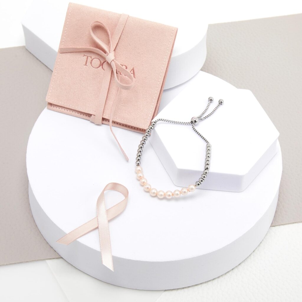 Image showing pearl bracelet and packaging from Tocara, Sarah's jewellery business.